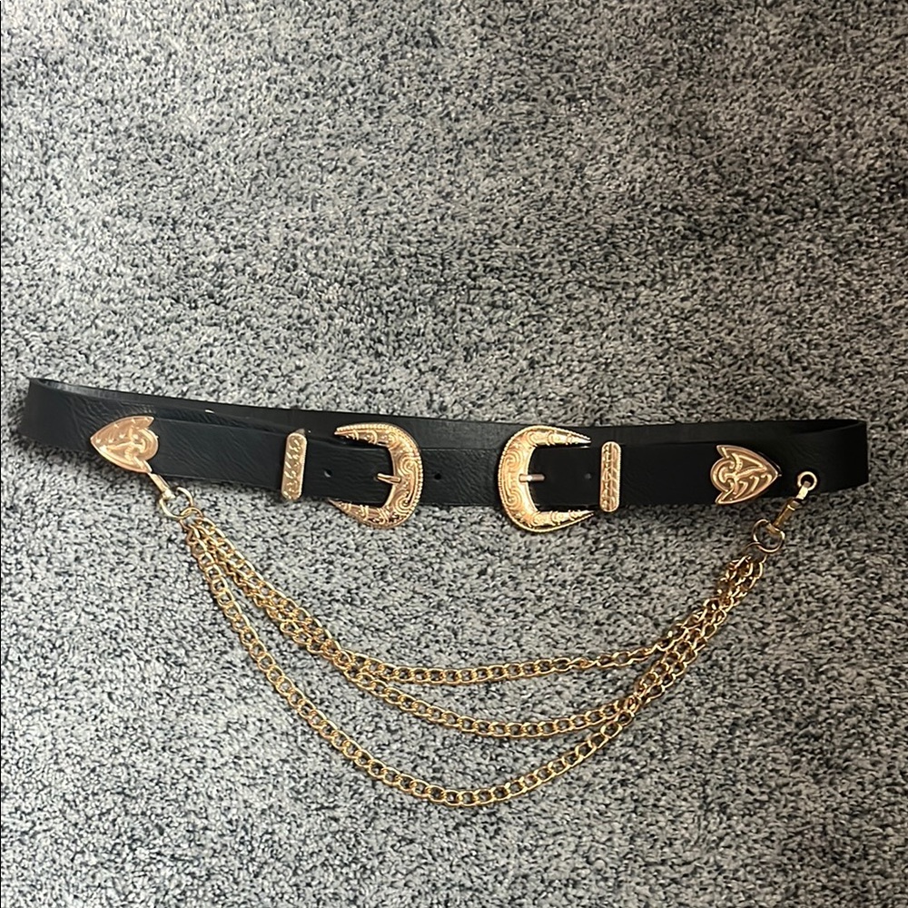 Black and Gold Belt with Chain Detail